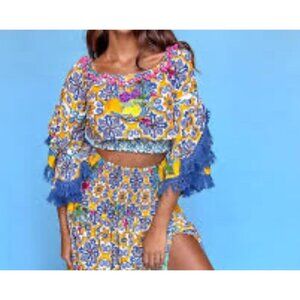 NWT Antica Sartoria By Giacomo Cinque Off-Shoulder Crop Top Beaded Floral Detail